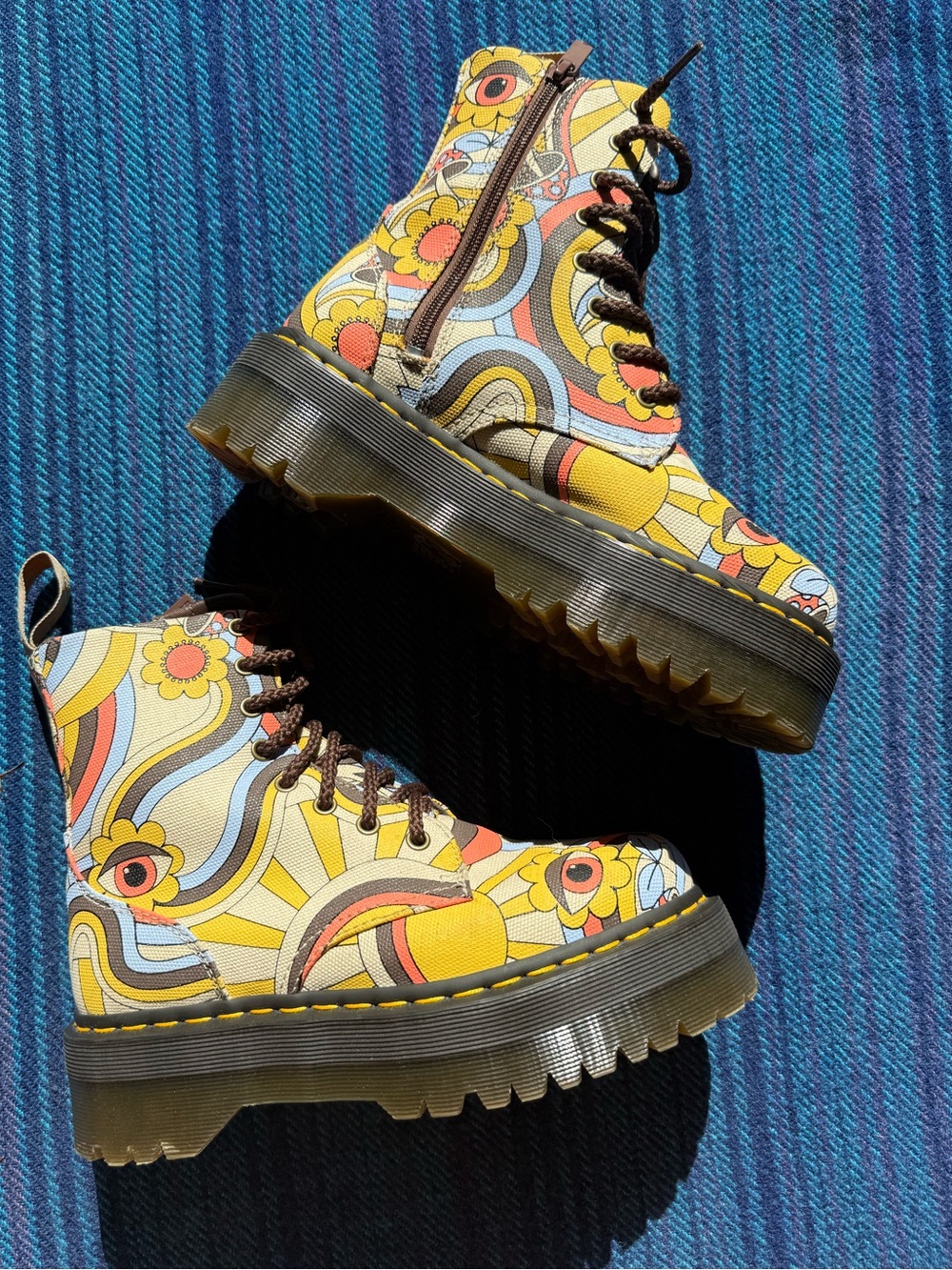 Dr. Martens Vegan Leather Chunky Lace up Boots - Yellow Multicolor